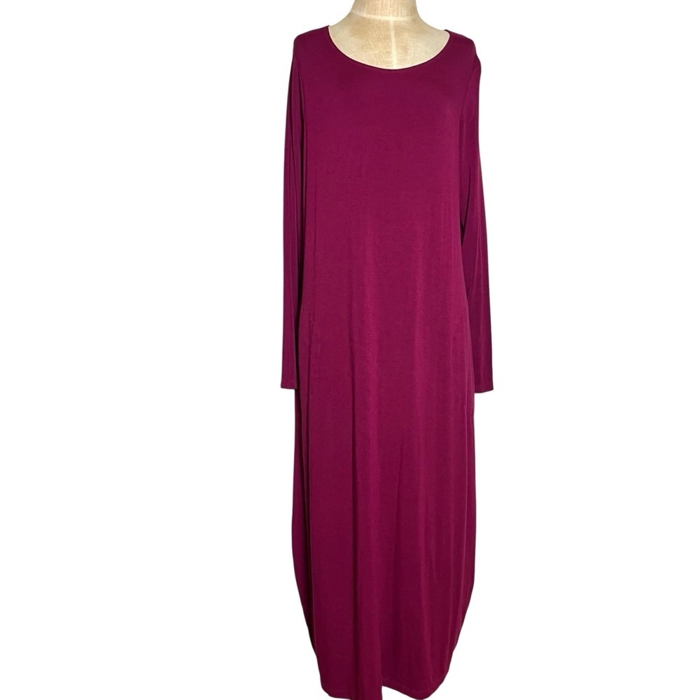 Bryn Walker Long Sleeve Maxi Dress in Berry Pockets Soft Stretch Lagenlook - L